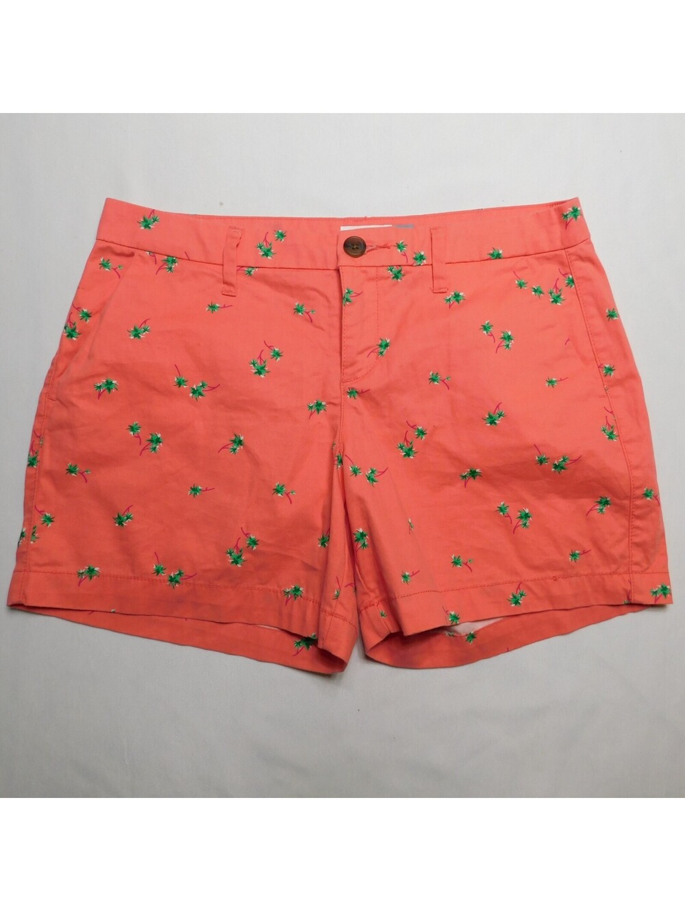 Old Navy Palm Tree Embroidered Shorts Size 2 Pink Salmon Chinos Mid Rise Everyda